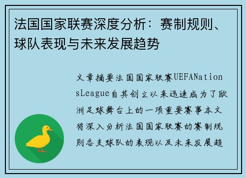 法国国家联赛深度分析：赛制规则、球队表现与未来发展趋势