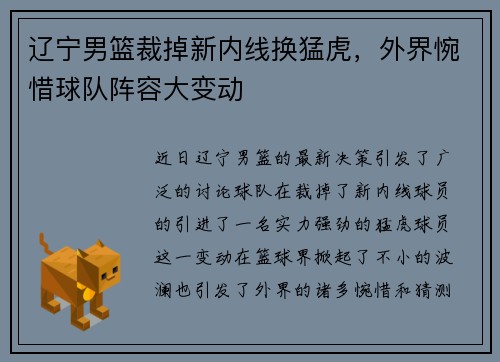 辽宁男篮裁掉新内线换猛虎，外界惋惜球队阵容大变动